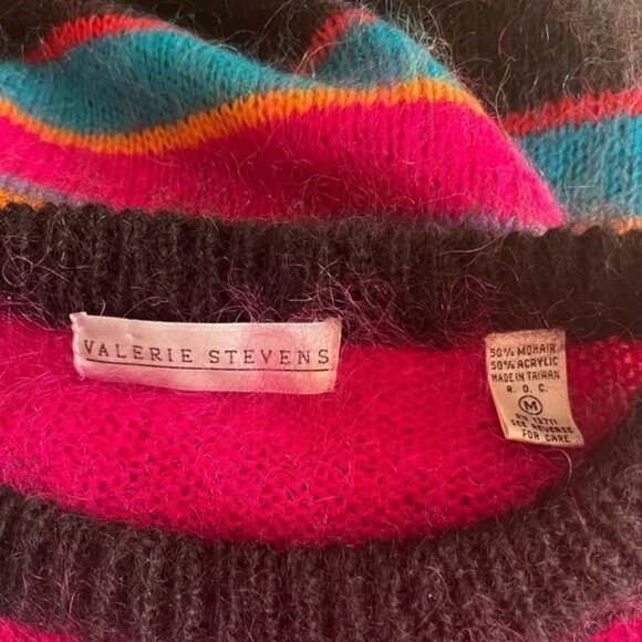 80s Bright Colorblock Mohair Sweater Oversized M/L by Valerie Stevens - Picture 3 of 5